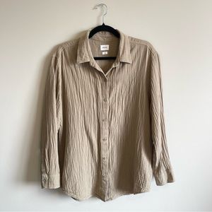 Aritzia Wilfred Free Sail Shirt Long Sleeve Button Down 100% Cotton Tan Medium